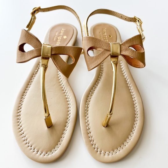 kate spade Shoes - Kate Spade ♠️ Tan and Gold Bow Sandals